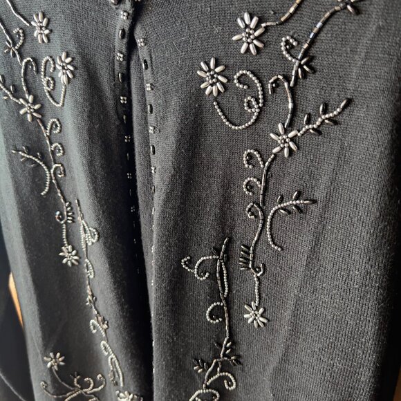 Vintage 1999 Beaded Floral Cardigan Rank Top Set Black Size Medium Y2K 90s - Picture 3 of 10
